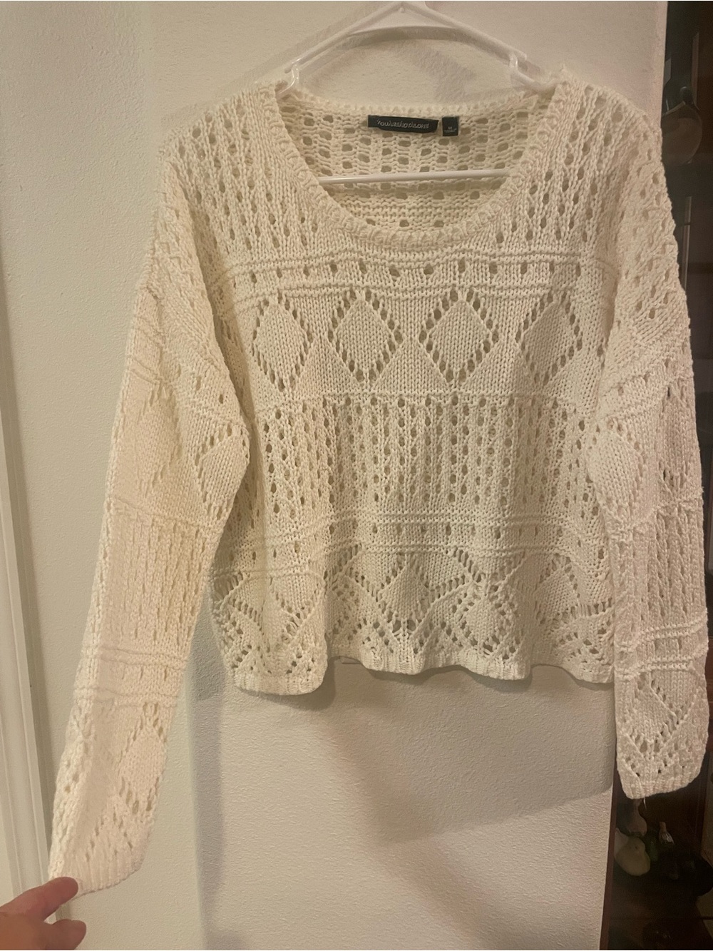 Open-Knit Scoop Neck Sweater - Cream